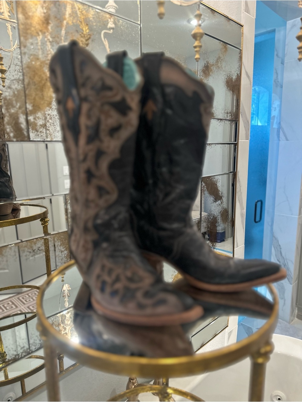 Black and Brown Embroidered Western Ankle Boots